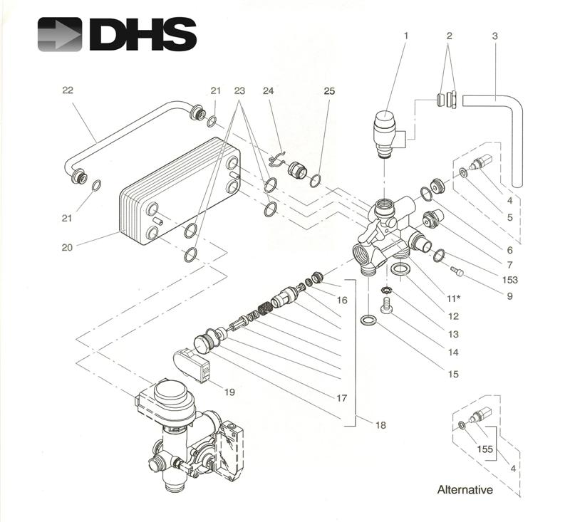 C H RETURN ASSY & D H W HEAT E logo