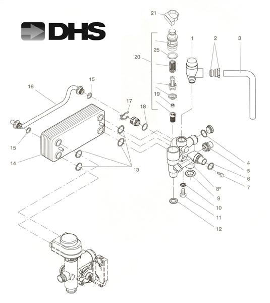 C H RETURN ASSY & D H W HEAT E logo