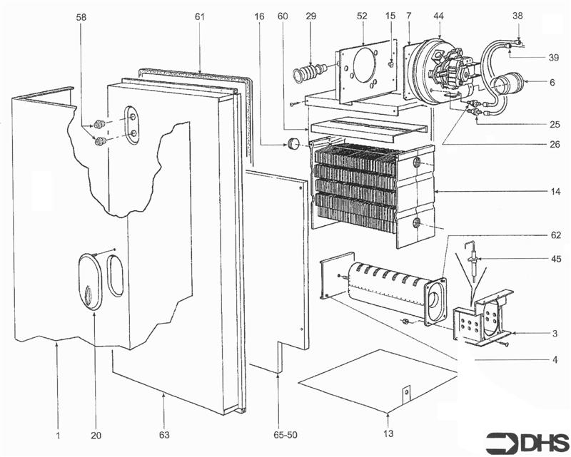 Exploded Diagram for FAN - HEAT EXCHANGER - BURNER