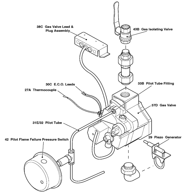 Exploded Diagram for GAS TRAIN ASSEMBLY NAT GAS FFD