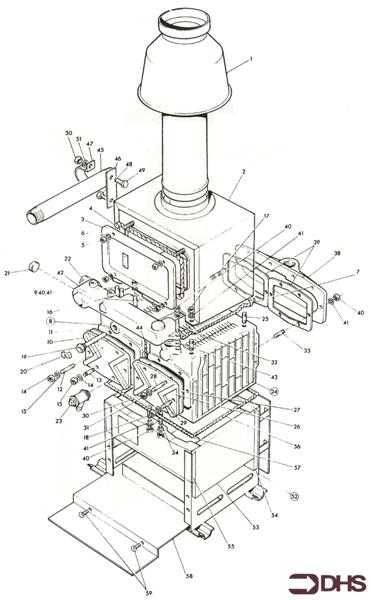 Exploded Diagram for HEAT EXCH / COMB & FLUEHOOD AS