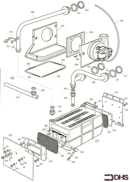 Exploded Diagram for HEAT EXCH AND FLUEHOOD ASSY