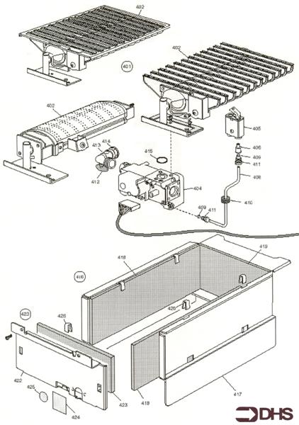 Exploded Diagram for BURNER, COMB CHAMBER AND GAS A