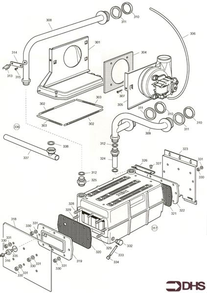 Exploded Diagram for HEAT EXCH AND FLUEHOOD ASSY