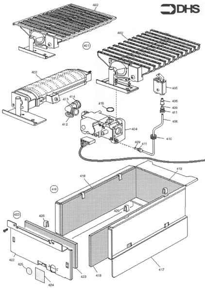 Exploded Diagram for BURNER, COMB CHAMBER AND GAS A