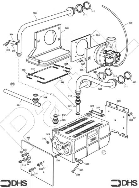 Exploded Diagram for HEAT EXCH AND FLUEHOOD ASSY