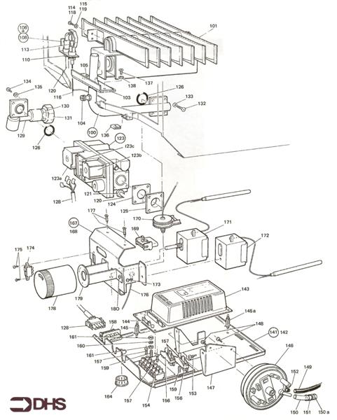 Exploded Diagram for GAS AND BOILER CONTROL ASSY